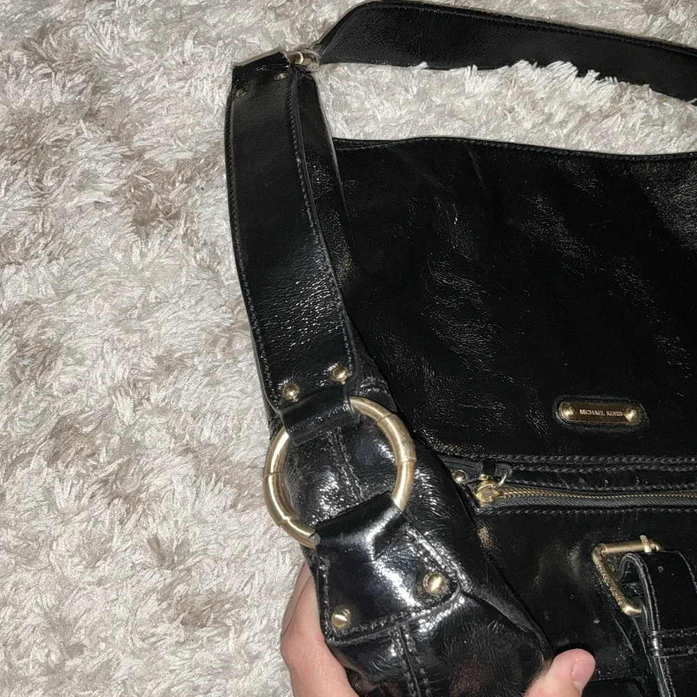 Michael Kors Black Patent Leather Austin Slouchy Bag‎